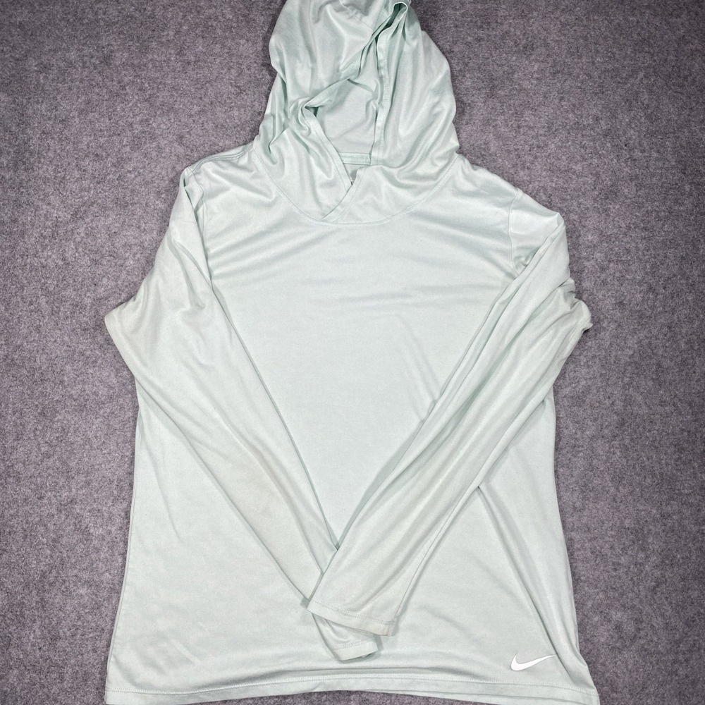 Nike Womens Dri-FIT Hooded Activewear Top Large Green Long Sleeve Pullover Shirt